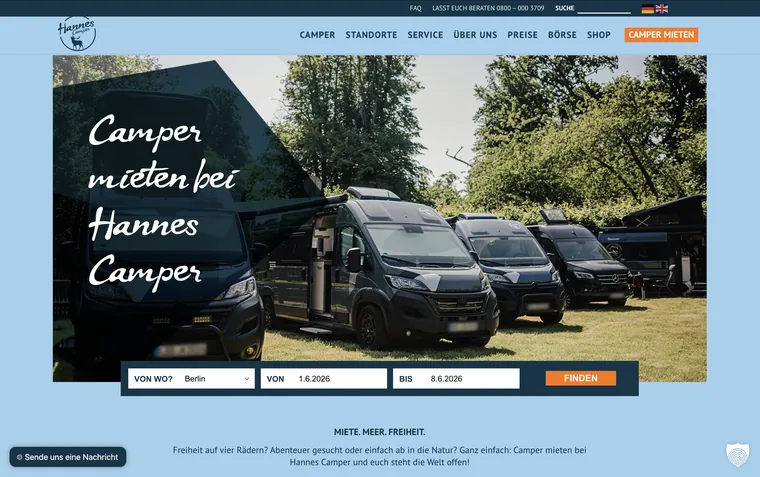 Projektansicht der Website Hannes Camper